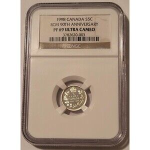 Canada Elizabeth II 1998 Silver 5 Cents RCM 90th Anniversary Proof PF69 NGC